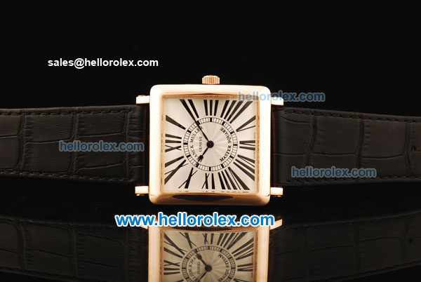 Franck Muller Master Square Swiss Quartz Movement Rose Gold Case with Black Markers and Black Leather Strap - Click Image to Close